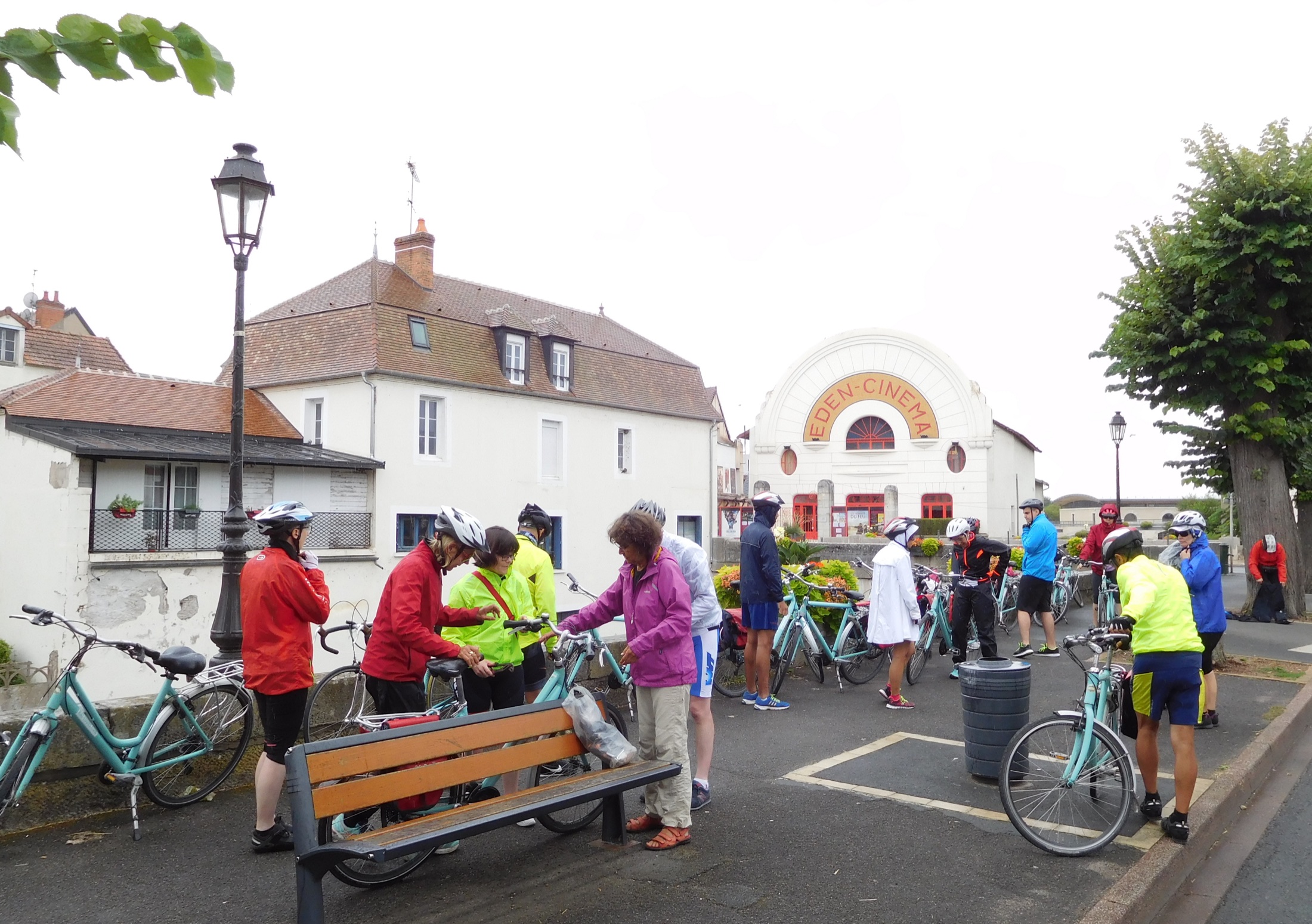 A supported cycle-holiday group preparing bicycles during a Loire Valley trip in France